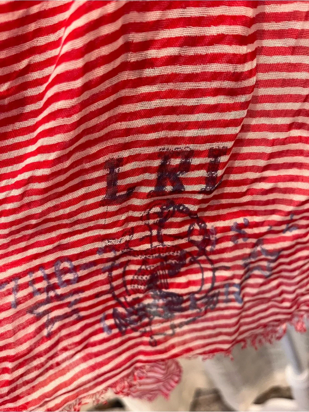 Lauren Ralph Lauren Scarf Wrap Cover Up White Red Stripes Nautical Americana